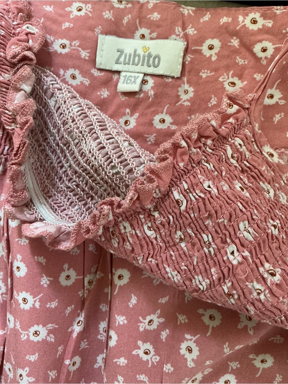 Girls' Pink Floral Smocked Casual Dress - Picture 3 of 5